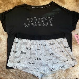 NWT Juicy Couture Sz L Pajama Set, Short Sleeved Shirt & Shorts w/Sparkly Logo
